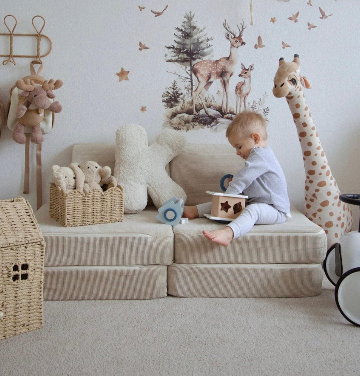 KINDERSOFA Pocket Basic modular 4-tlg. aus Slimcord in Beige - Ecru, Textil (120/25/60cm) - MeowBaby