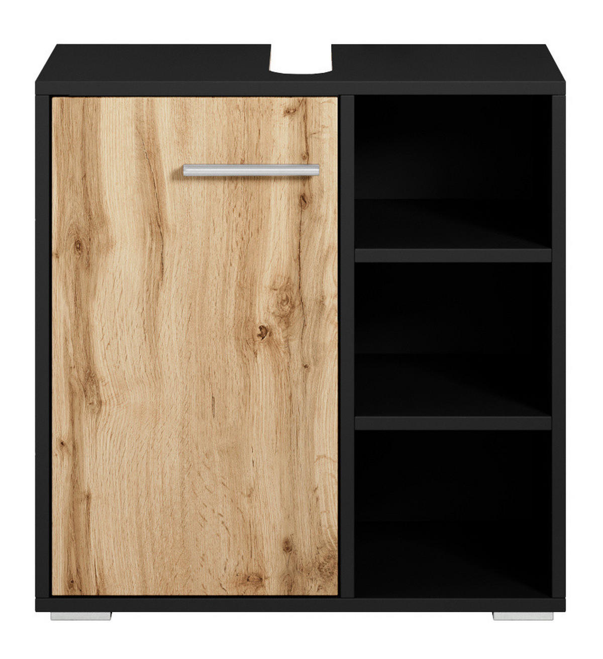 WASCHBECKENUNTERSCHRANK Neptunus 1 Tür Schwarz mit Eiche - 60 x 30 x 60 cm - Eichefarben/Schwarz, Holz (60/60/30cm) - Badplaats