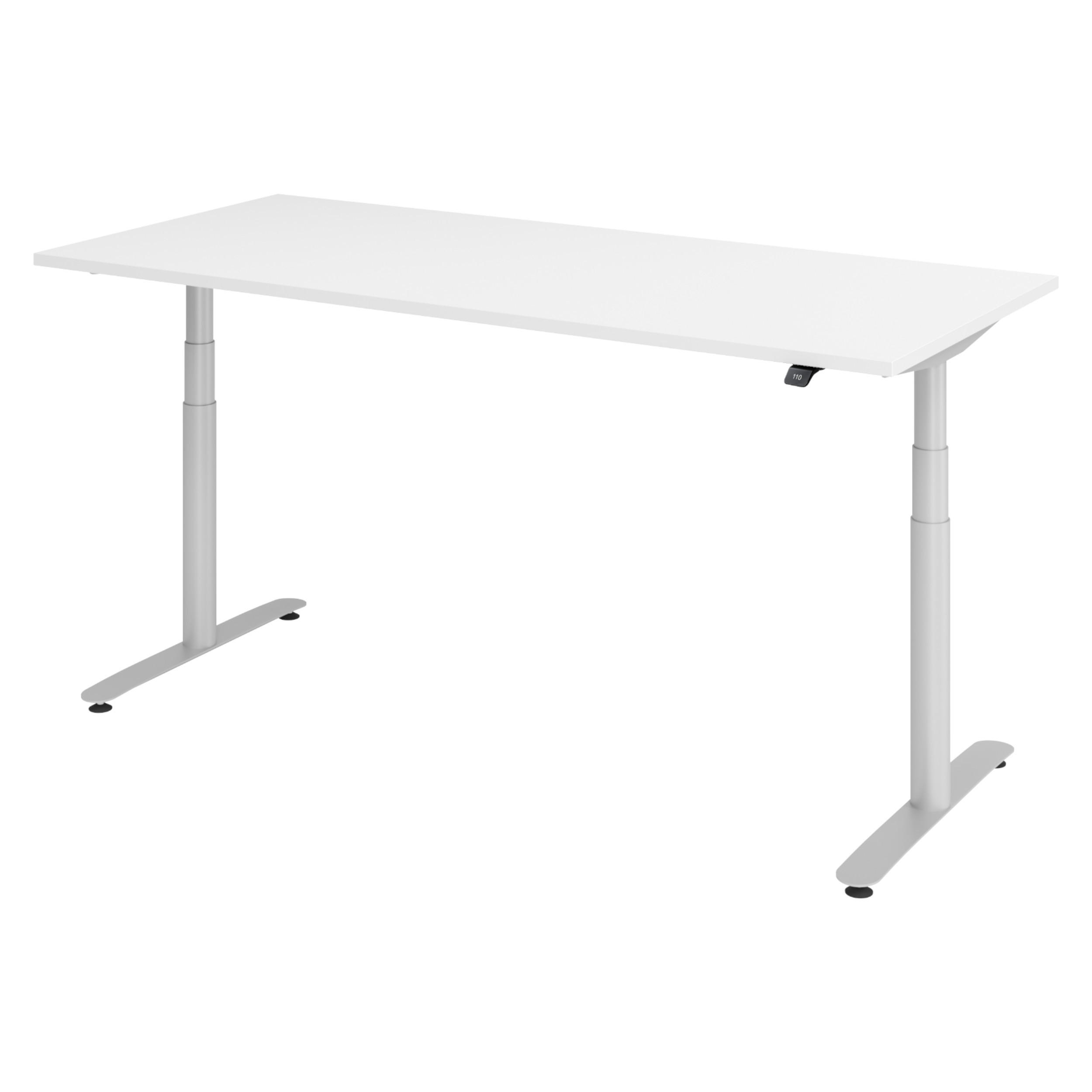 SCHREIBTISCH elektrisch Bluetooth & App XDLR 180/80/72 cm in Weiß/Silberfarben - Silberfarben/Weiß, Holzwerkstoff (180/80/72cm) - bümö