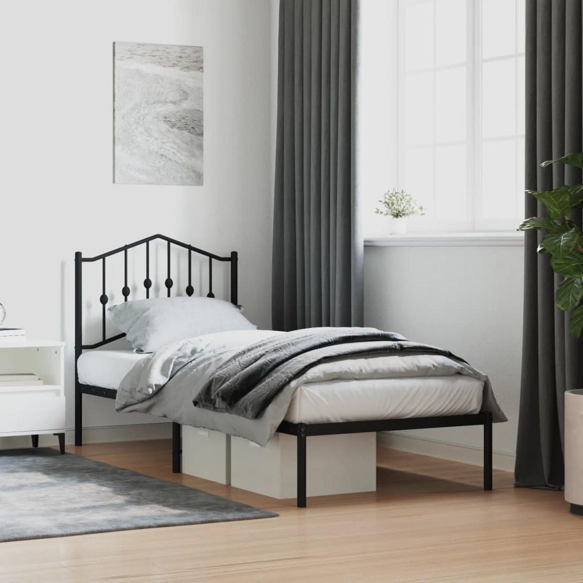 BETTGESTELL Mit Kopfteil Metall Schwarz 80/200 Cm - Schwarz, Metall (80/200cm) - vidaXL