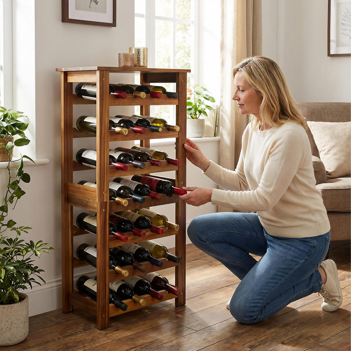 WEINREGAL - Braun, Holz (43/91.5/22cm) - Relaxdays