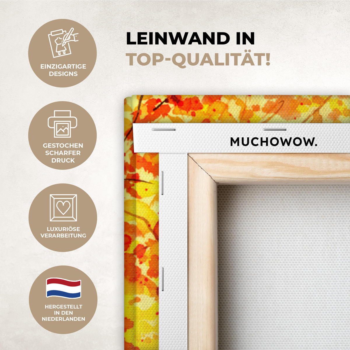 LEINWANDBILD Natur - Ölfarbe - Hirsche - Tiere - Herbst - Orange Deko Groß 90x90 cm - Orange, Textil (90/90cm) - MuchoWow