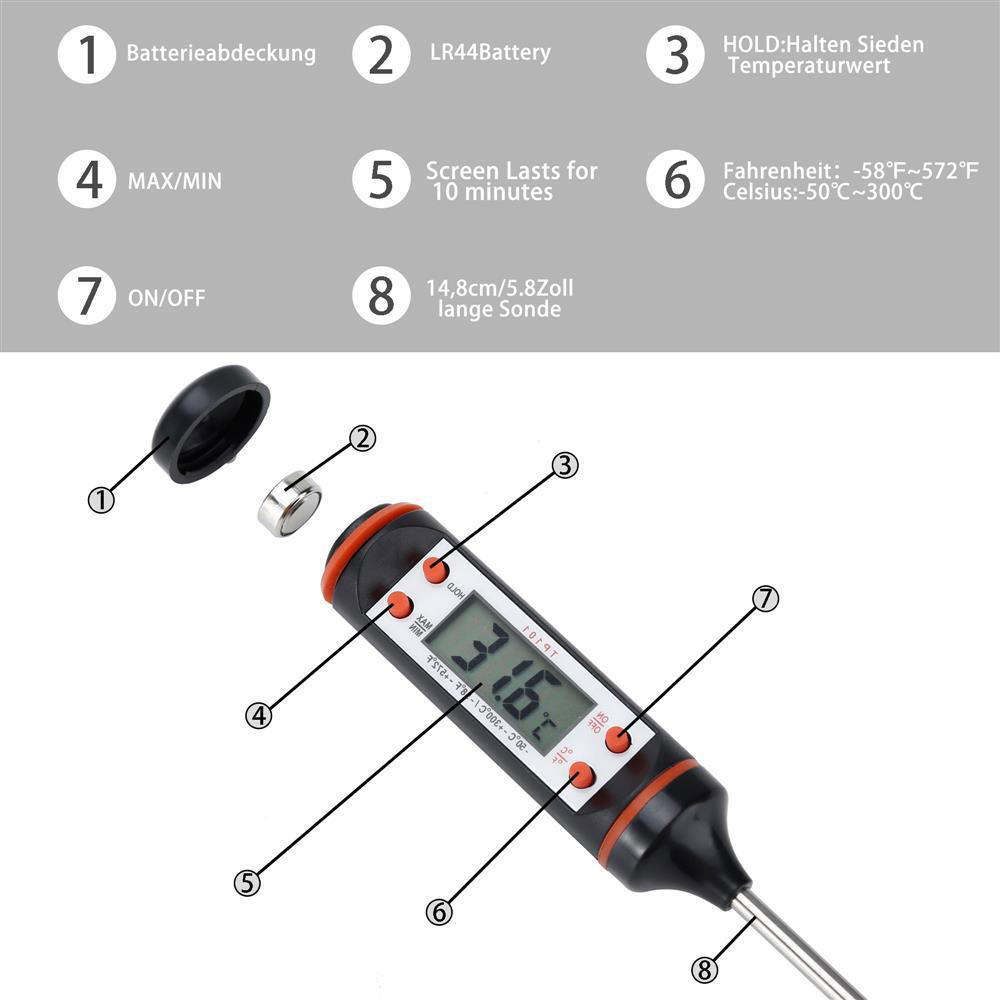 KÜCHENTHERMOMETER - Schwarz, Kunststoff - Intirilife