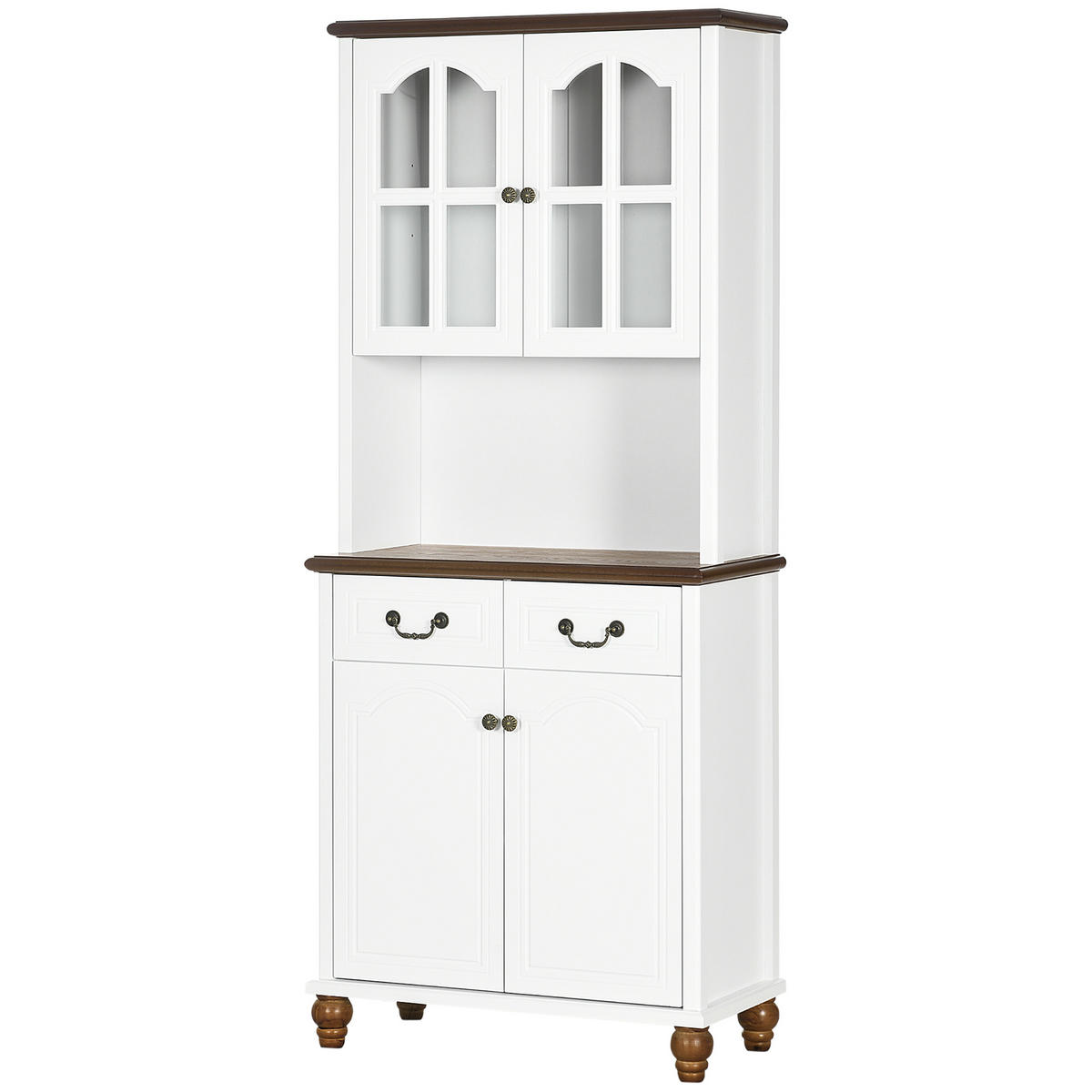 KÜCHENSCHRANK Weiß-Dunkelbraun, 2 Türen, 2 Schubladen, 76/38/182 cm - Weiß, Holzwerkstoff (76/182/38cm) - PANGIVO