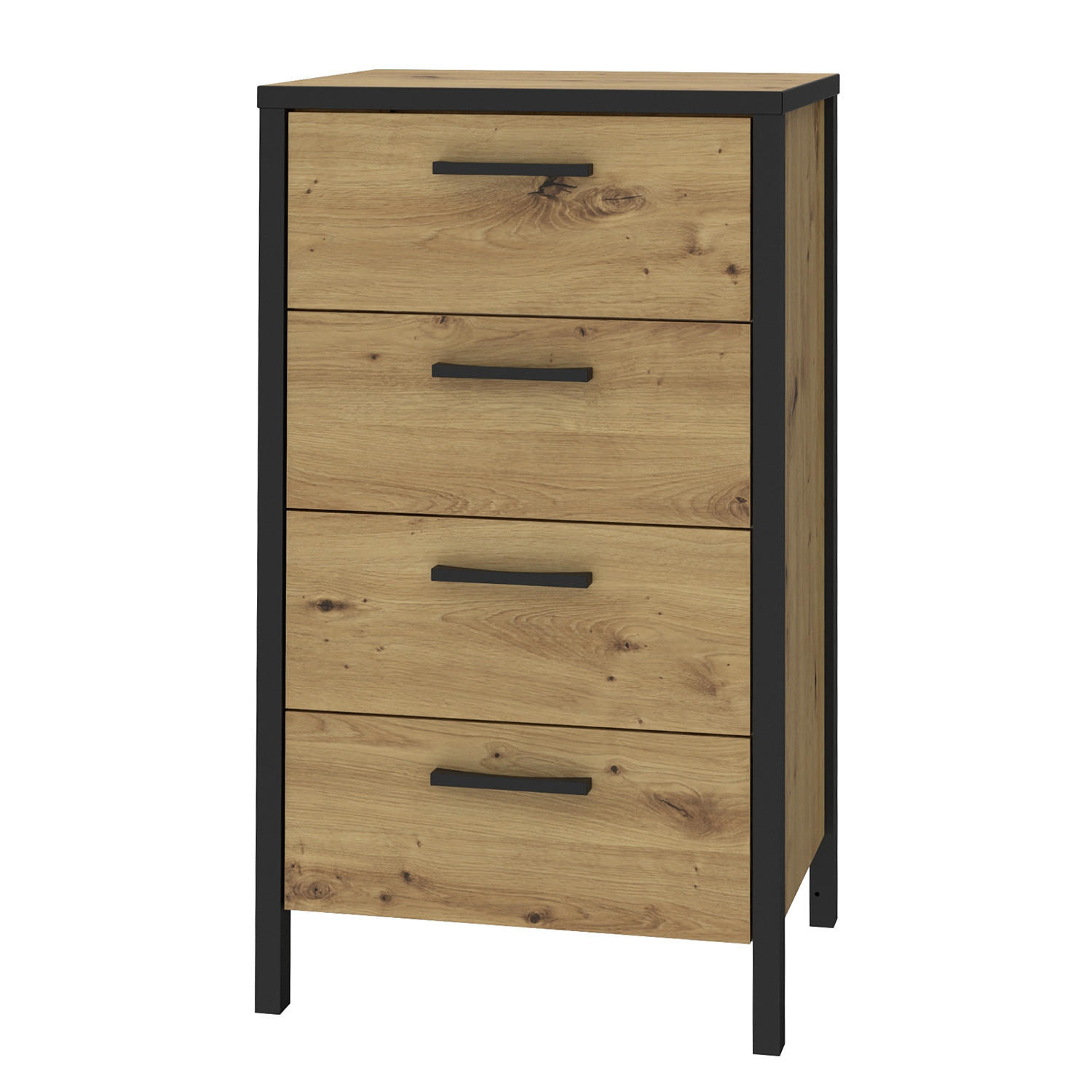 KOMMODE - Eiche Artisan Dekor / Schwarz - Schwarz/Braun, Holzwerkstoff/Kunststoff (51/90/40cm) - home24