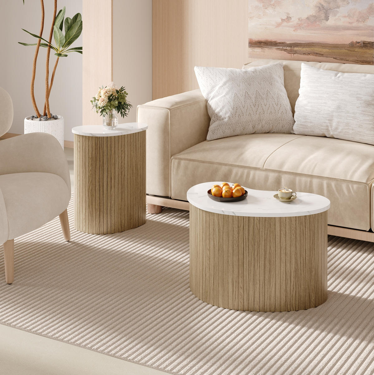COUCHTISCH aus MDF 60x37x38 & 40x25x50 cm in Natur - Naturfarben, Holzwerkstoff (37/60/38cm) - Modfu
