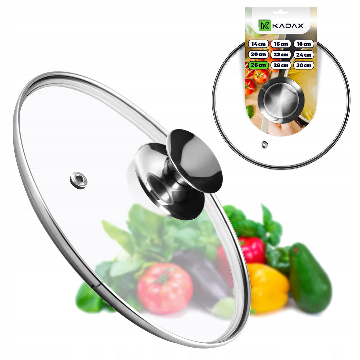 DECKEL mit silbernem Griff, 26 cm - Transparent, Glas/Metall (26cm) - KADAX