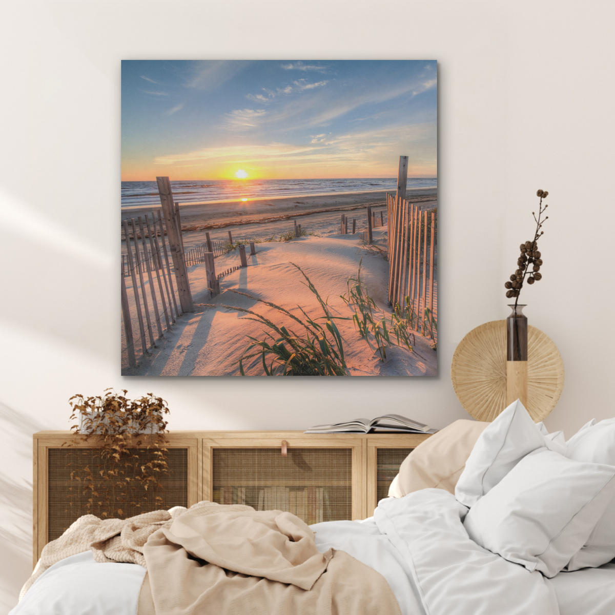 AKUSTIKPANEEL Strand - Meer - Düne - Sonnenuntergang - Landschaft 90x90 cm - Beige, Textil (90/0.9/90cm) - MuchoWow