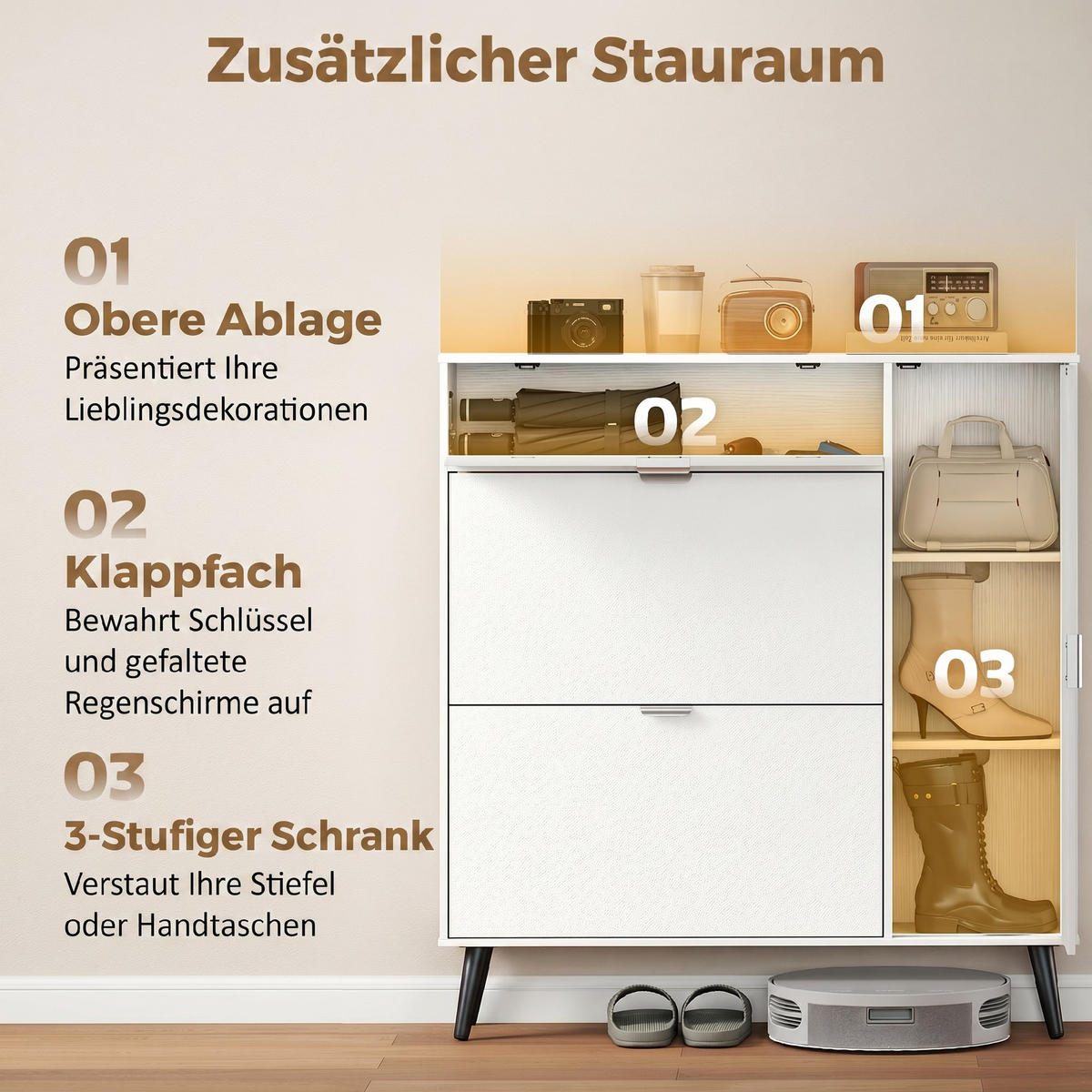 SCHUHSCHRANK Weiß 23.8/99.4/106.6 cm - Weiß, Holzwerkstoff (99.4/106.6/23.8cm)