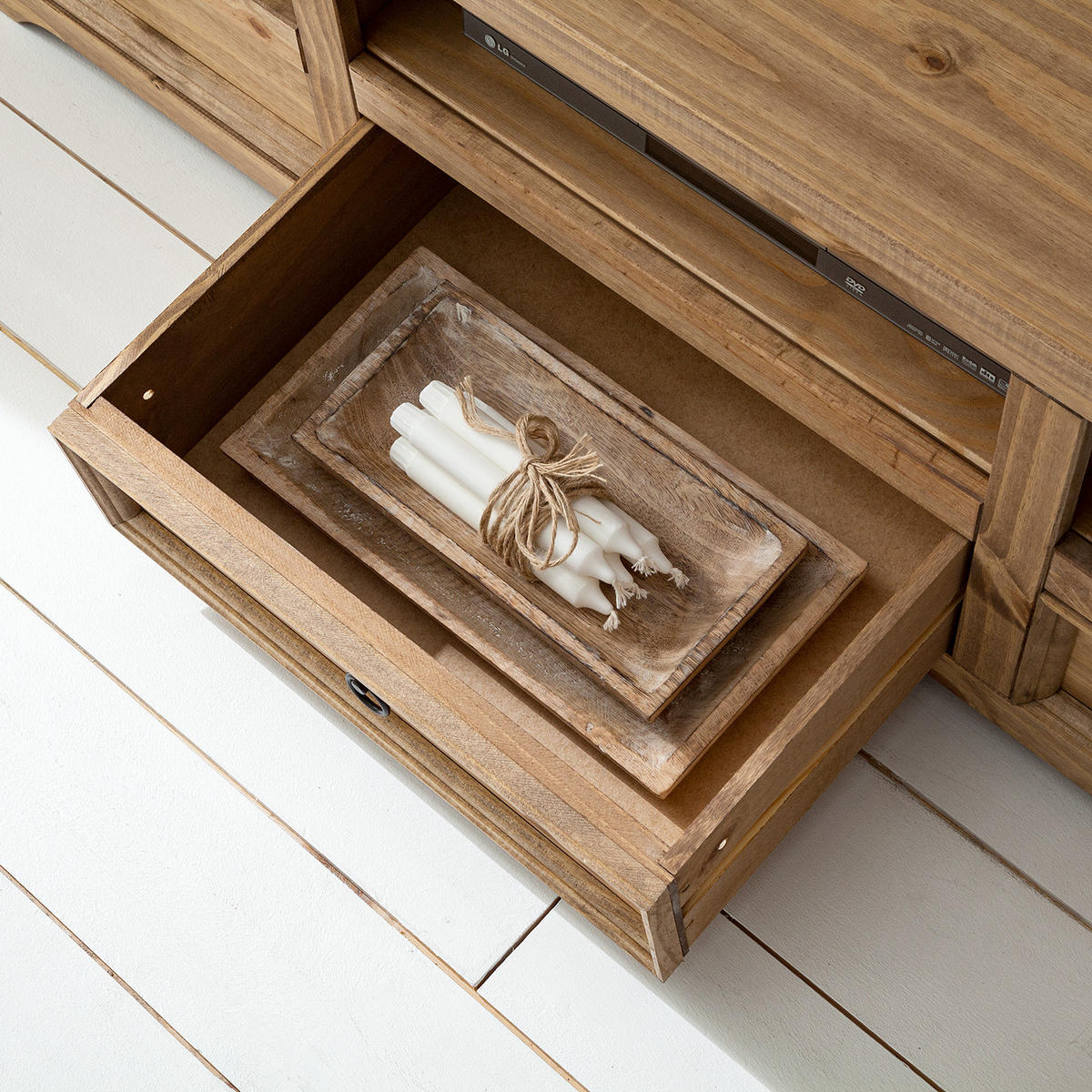 TV-LOWBOARD - Kiefer massiv - 174 cm - Schwarz/Kieferfarben, Holz/Metall (174/46/51cm) - home24