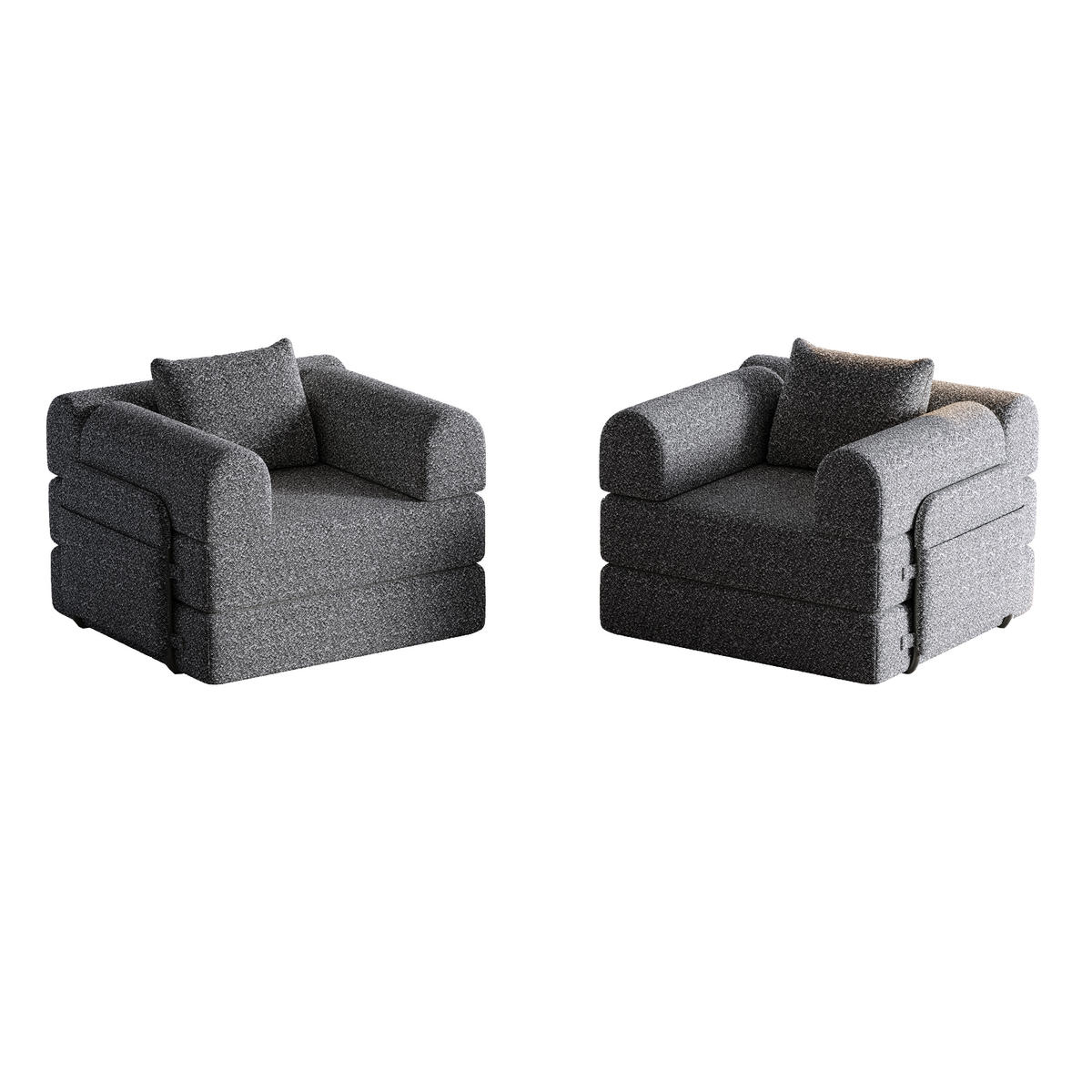 SCHLAFSOFA 2-in-1 aus Chenille mit Armlehnen-Staufach & Stahlrahmen, 183,8/181,6/49,5 cm, Grau - Grau, Textil (183.8/49.5/181.6cm) - Redom