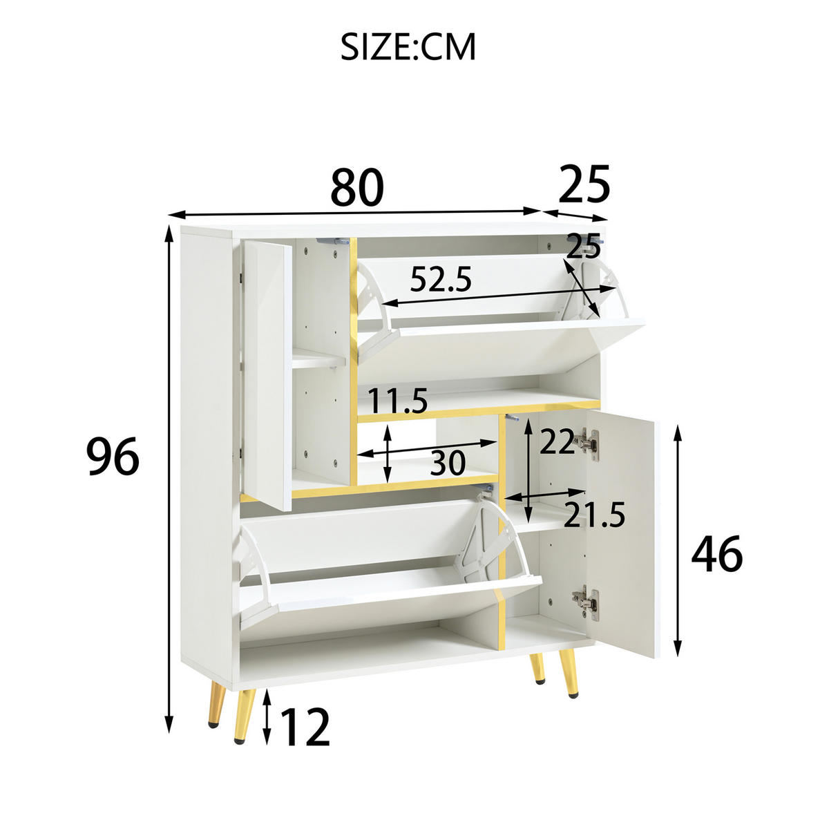 SCHUHSCHRANK 80/96/25 cm Weiß aus Spanplatte mit LED-Beleuchtung - Weiß, Holzwerkstoff (80/96/25cm) - OKMYHOME