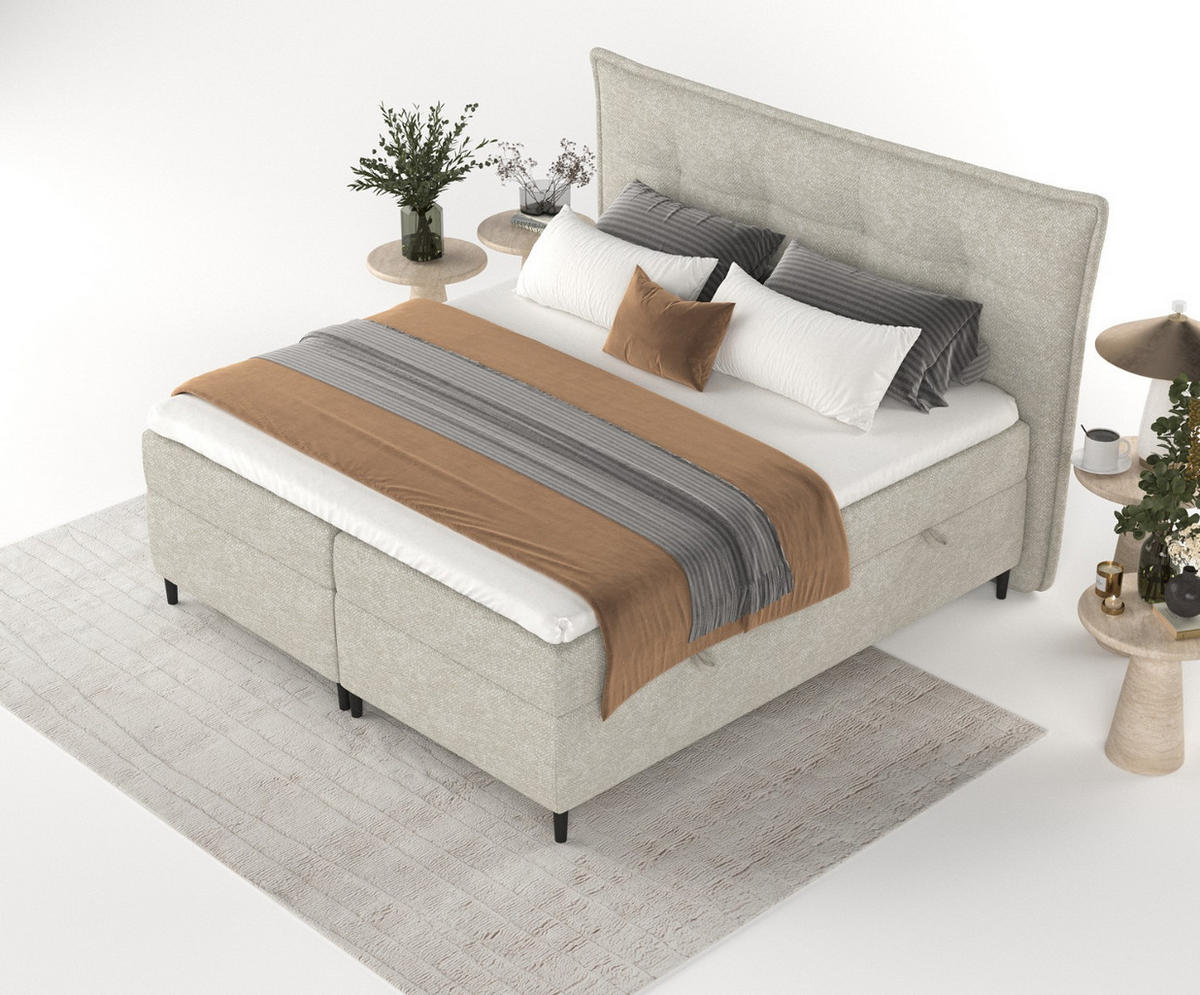 BOXBETT Las Palmas 180/200 cm Beige im Alta Stoff - Beige/Schwarz, Holz/Holzwerkstoff (180/200cm) - AltaBeds
