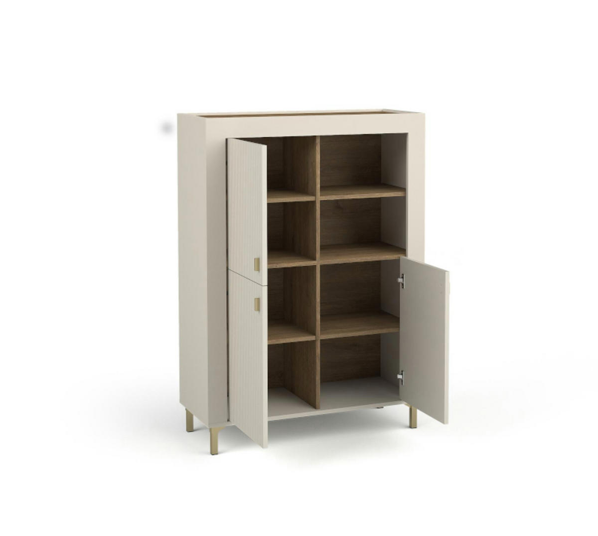 KOMMODE Mossa Kaschmir, Regal mit LED - Beige/Goldfarben, Holzwerkstoff (97/136/40cm) - Bettso