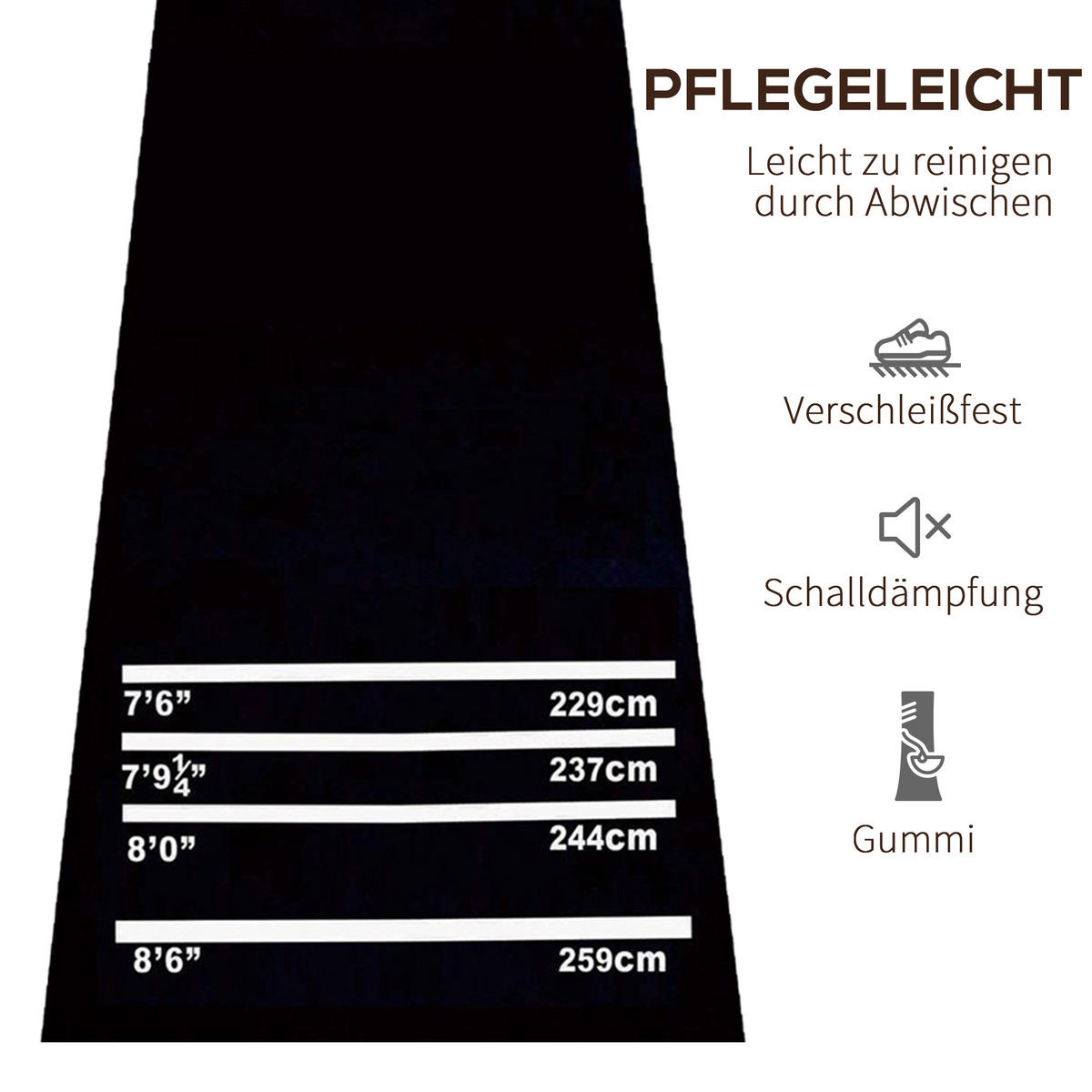 DARTMATTE - Schwarz, Kunststoff (61/300cm) - HOMCOM
