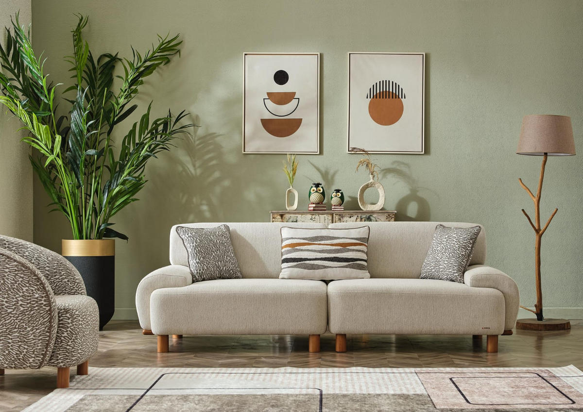 3 Sitzer SOFA Avignon Samt Beige - Beige, Holz/Textil (255/85/95cm) - Villa Möbel