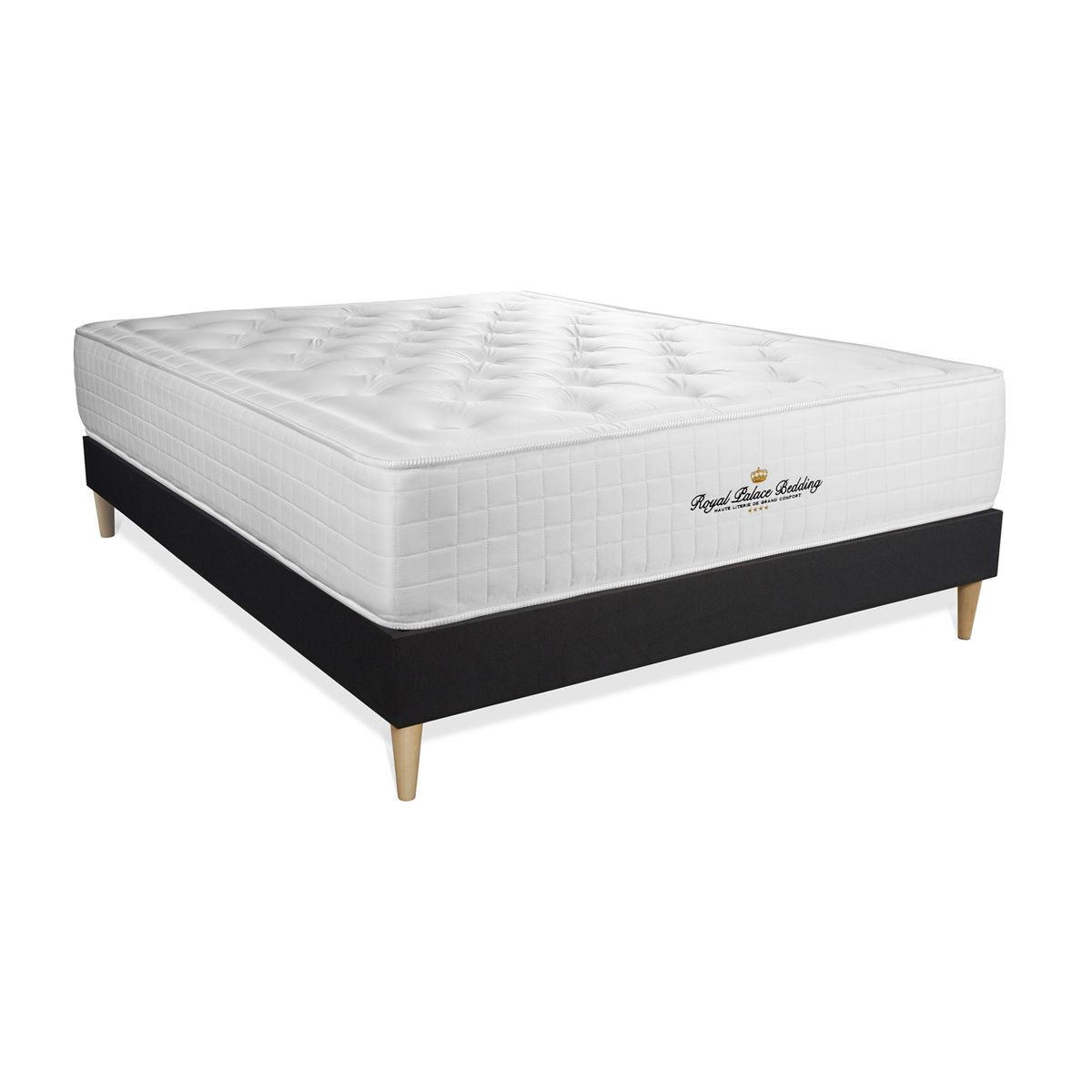 BETT Buckingham Memory-Schaum 160 x 220 cm h1 - Kit Bettgestell Schwarz - Beige/Schwarz, Karton/Holz (160/220cm) - ROYAL PALACE BEDDING