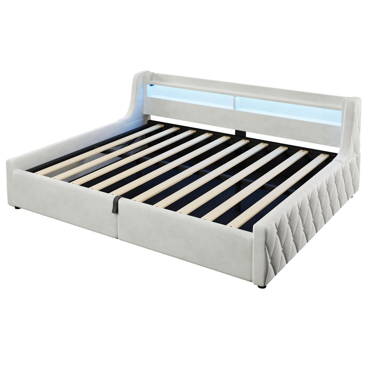 POLSTERBETT 140/200 cm in Off White mit Bettkasten und LED - Weiß, Holzwerkstoff/Textil (140/200cm) - CHICFURN