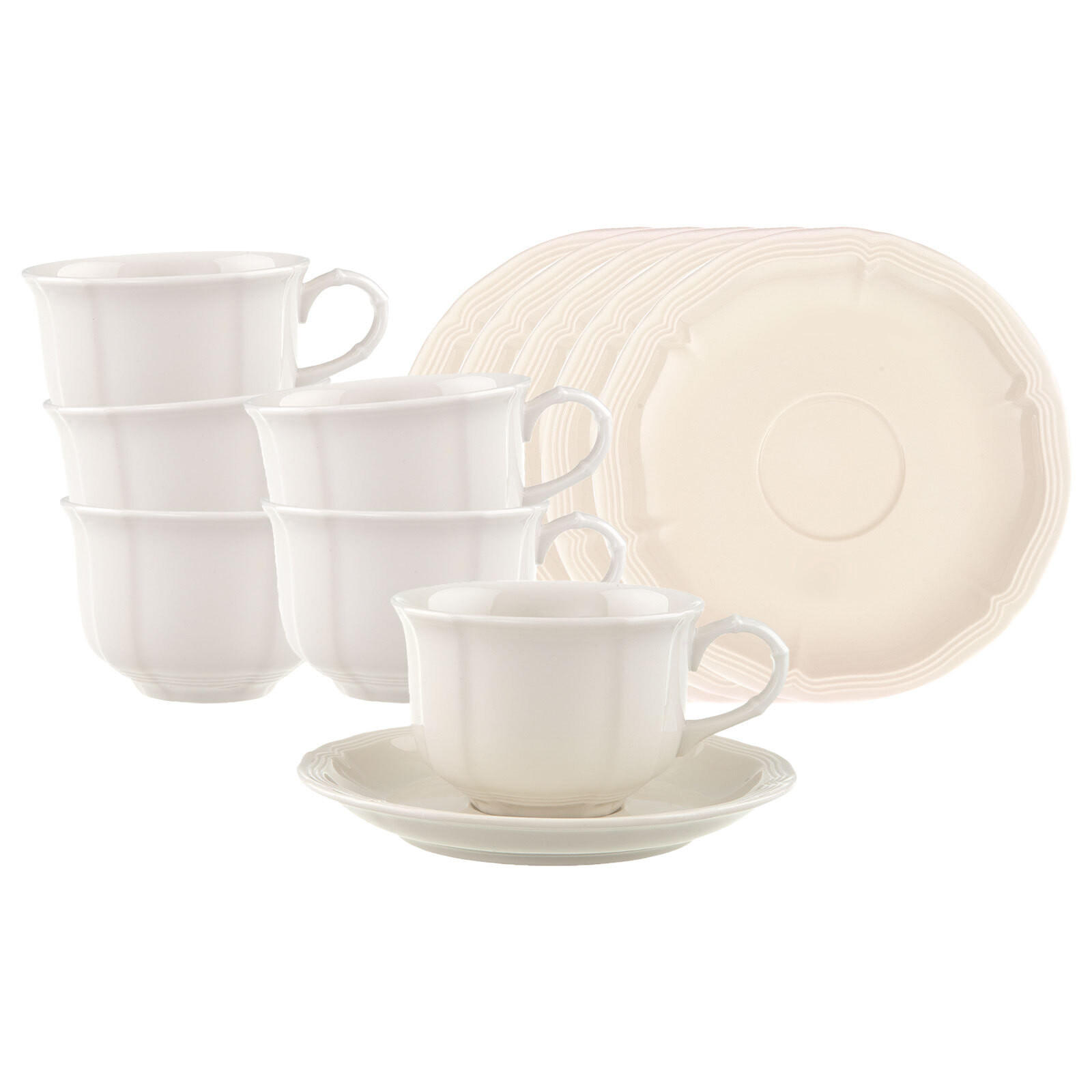 TEEOBERTASSEN MIT UNTERTASSEN Manoir weiß 130 ml 6er Set - Weiß, Keramik (14.5/8/14.5cm) - Villeroy & Boch