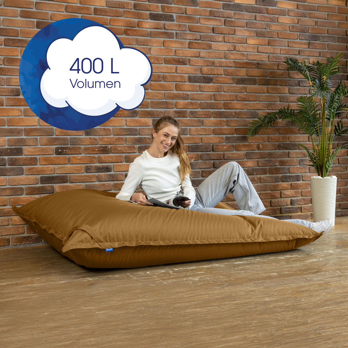SITZSACK XXL Caree hellbraun, 140x180cm groß für Outdoor - Hellbraun, Textil (180/140/30cm) - Bruni