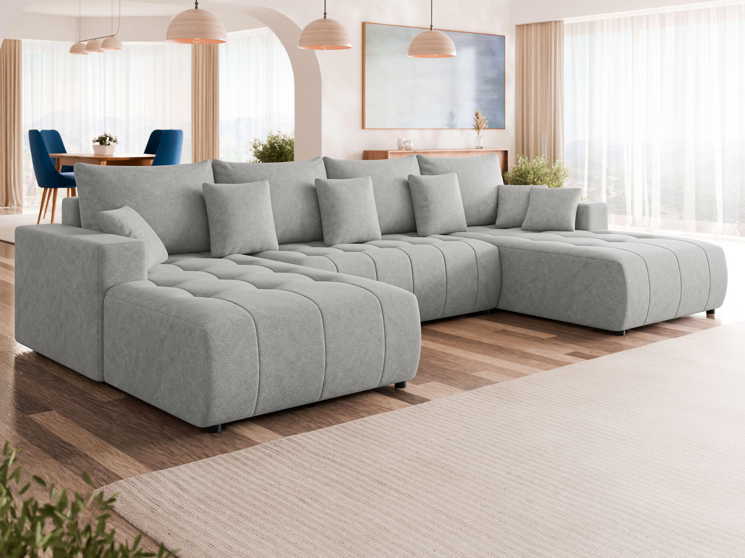 WOHNLANDSCHAFT Fabio U - Hellgrau/Schwarz, Holz/Kunststoff (346/88/188cm) - MIRJAN24