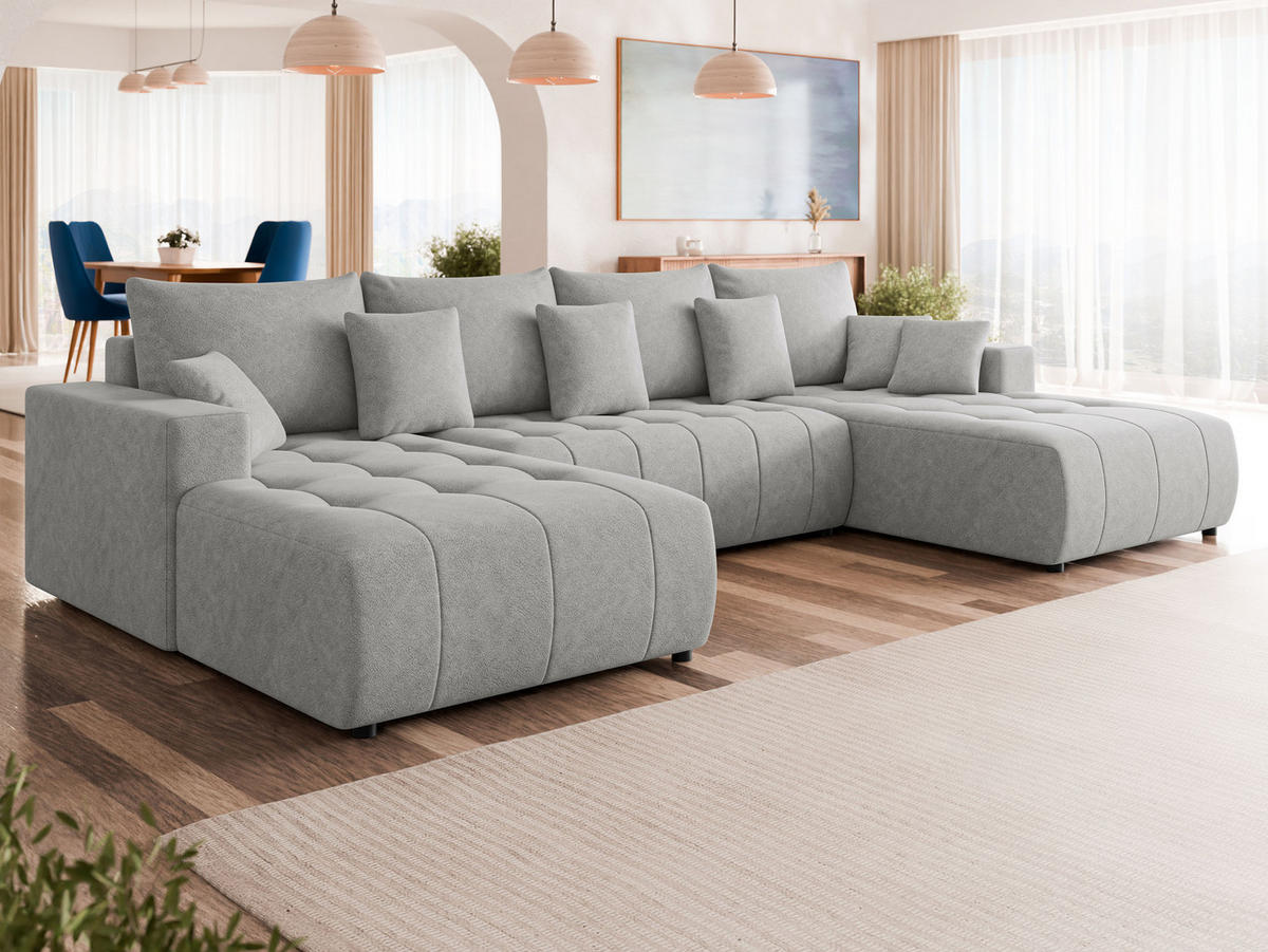 WOHNLANDSCHAFT Fabio U - Hellgrau/Schwarz, Holz/Kunststoff (346/88/188cm) - MIRJAN24