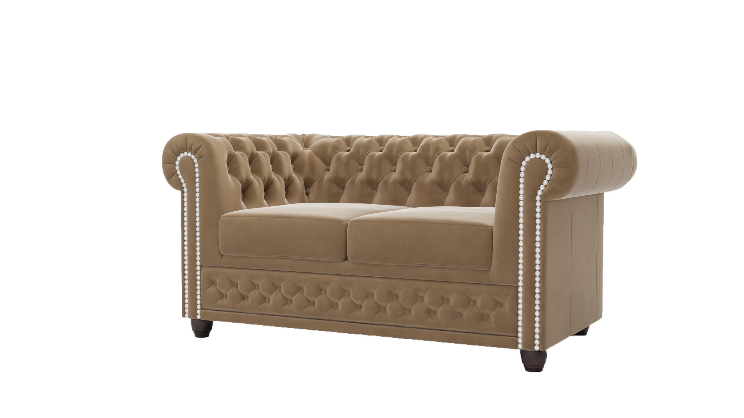 CHESTERFIELD-SOFA 2-Sitzer Nyx Beige Samt - Beige/Braun, Holz/Textil (148/72/86cm) - S-Style Möbel