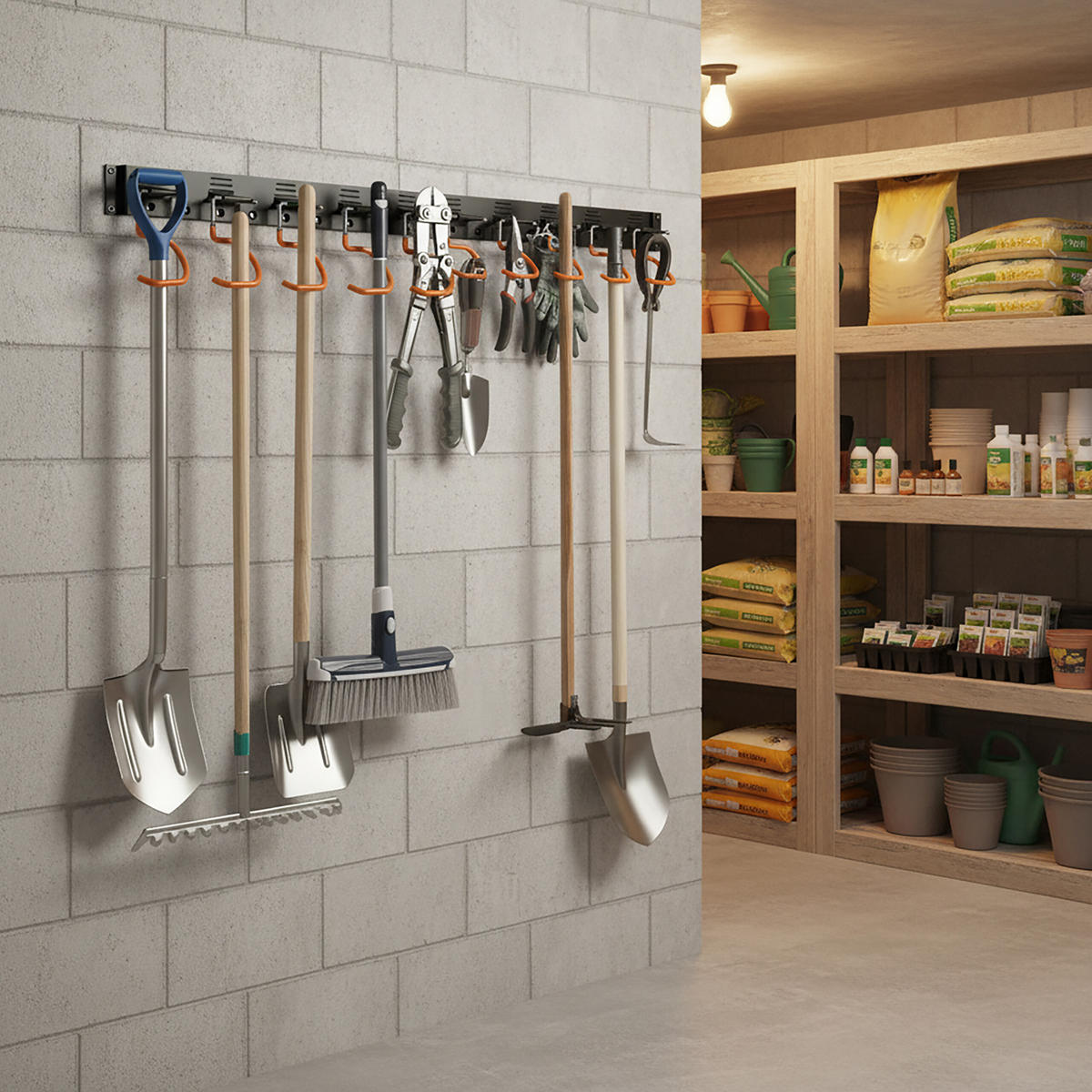 GARTENGERÄTEHALTER Schwarz Orange 20 Haken Wand 43 cm - Schwarz, Kunststoff/Metall (43/5/2cm) - Relaxdays