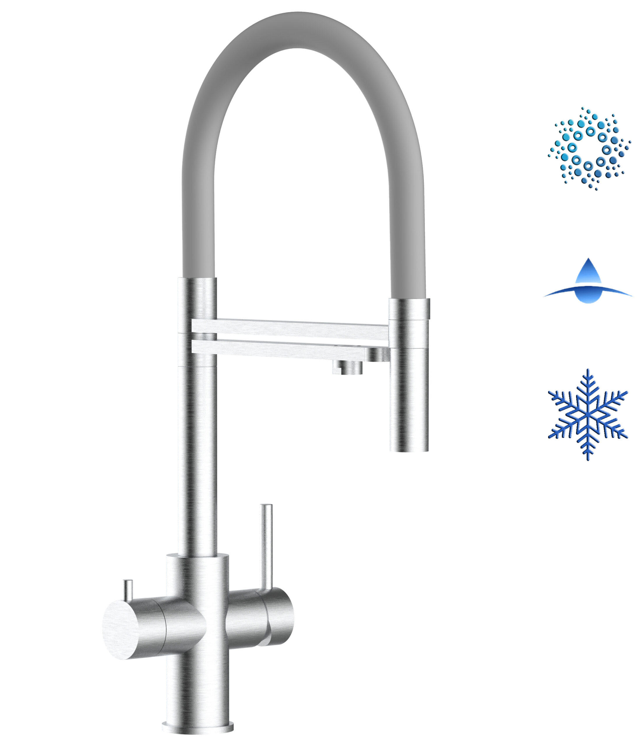 5-WEGE-KÜCHENARMATUR, Edelstahl Massiv aus Chirurgenstahl, Gebürstet und Grau, 2-Strahl-Brause - Grau, Metall (24/52.5/24cm) - VIZIO