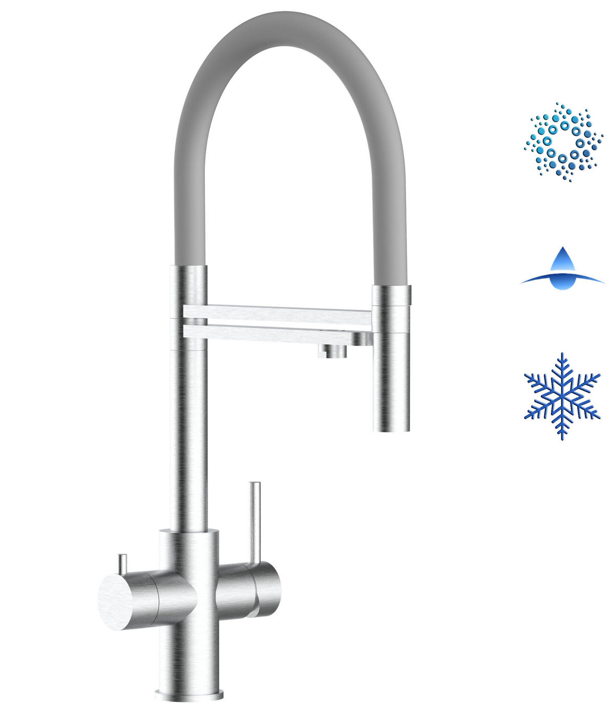 5-WEGE-KÜCHENARMATUR, Edelstahl Massiv aus Chirurgenstahl, Gebürstet und Grau, 2-Strahl-Brause - Grau, Metall (24/52.5/24cm) - VIZIO