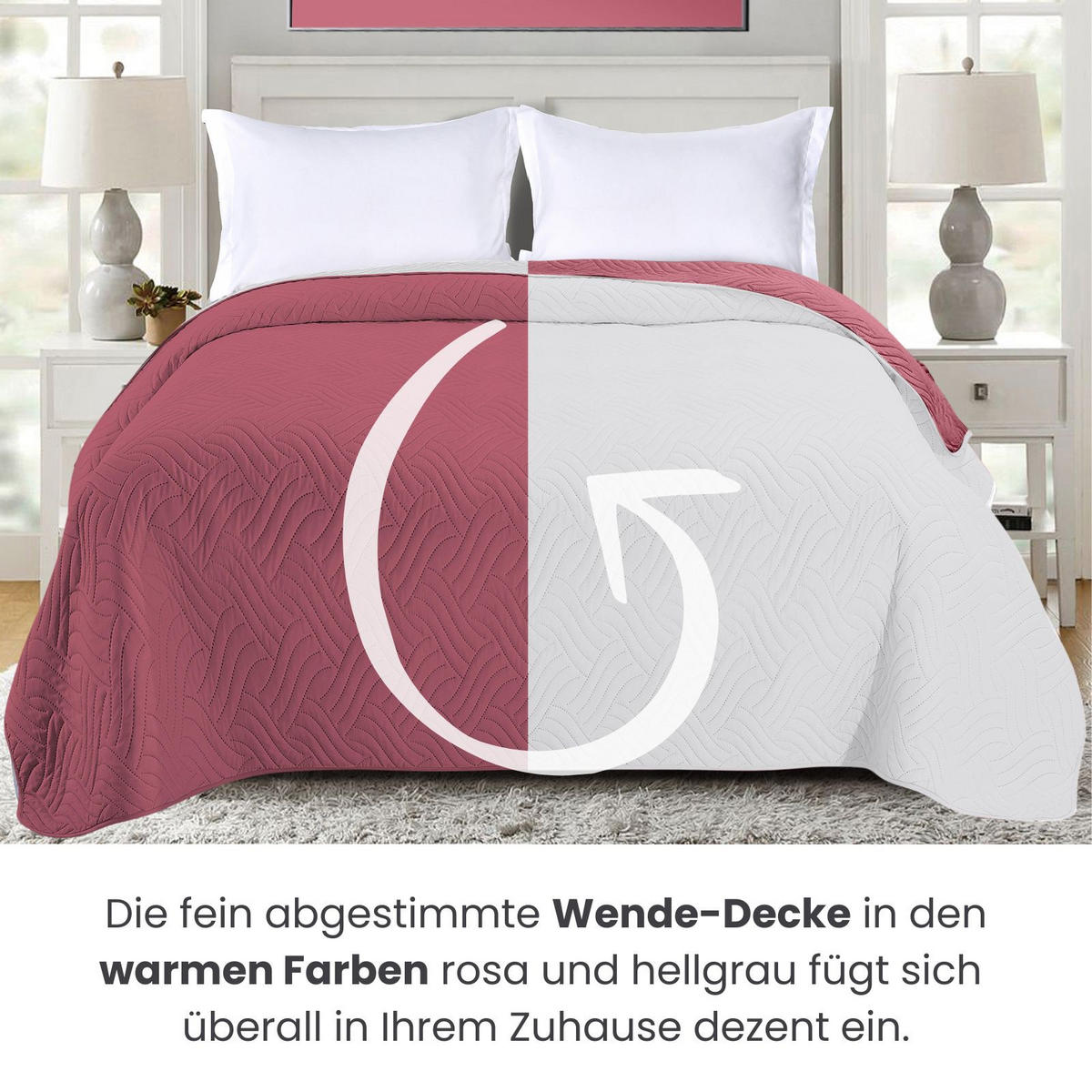 TAGESDECKE Wende-Design rosa 170/210 cm Duo-Color - Pink, Textil (170/210cm) - wometo