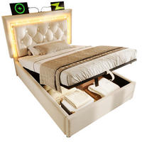 POLSTERBETT 90/200 cm Beige aus Samt mit Bettkasten, LED und Matratze - Beige, Textil (90/200cm) - Flora Grace