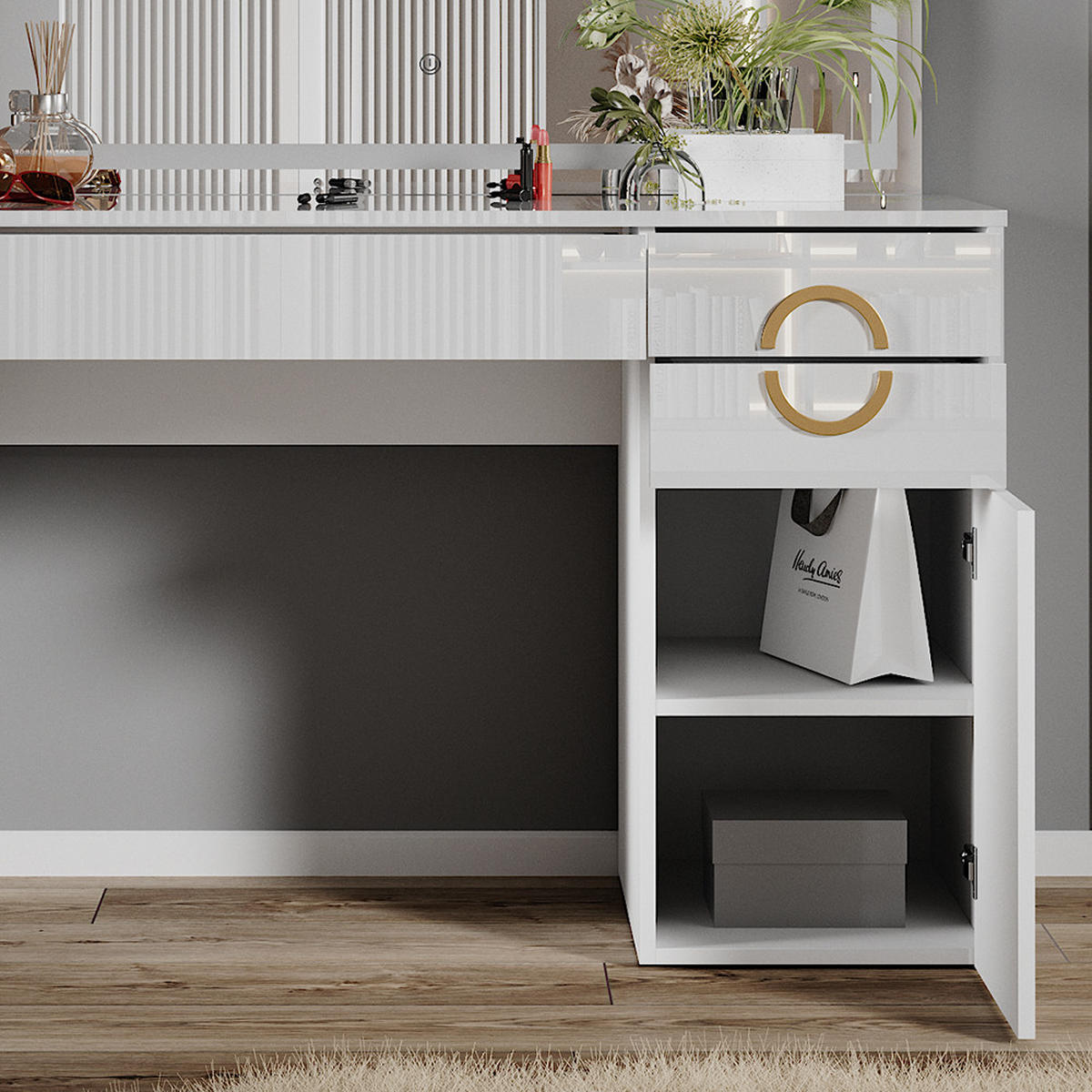 SCHMINKTISCH Adela Weiß 115 cm mit LED-Spiegel - Weiß, Holzwerkstoff (115/76.4/55cm) - Vicco
