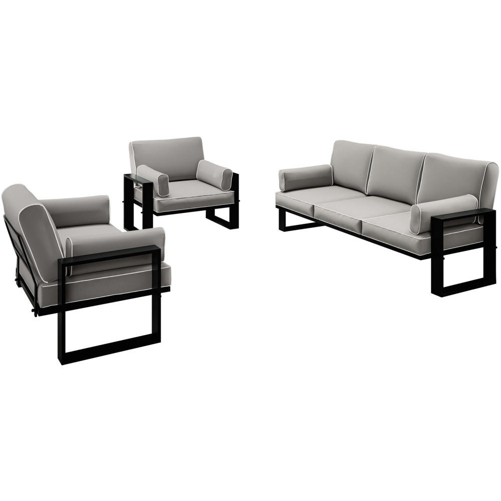 GARTENSET Verdino 3+1+1 mit Metallrahmen anthrazit - Anthrazit, Metall - Beautysofa