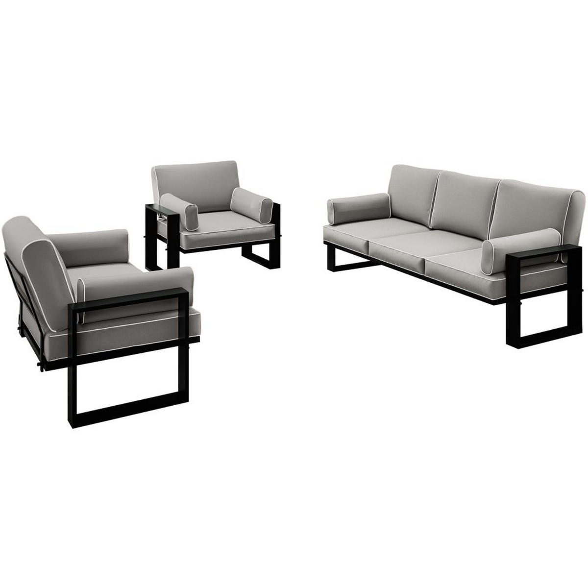 GARTENSET Verdino 3+1+1 mit Metallrahmen anthrazit - Anthrazit, Metall - Beautysofa