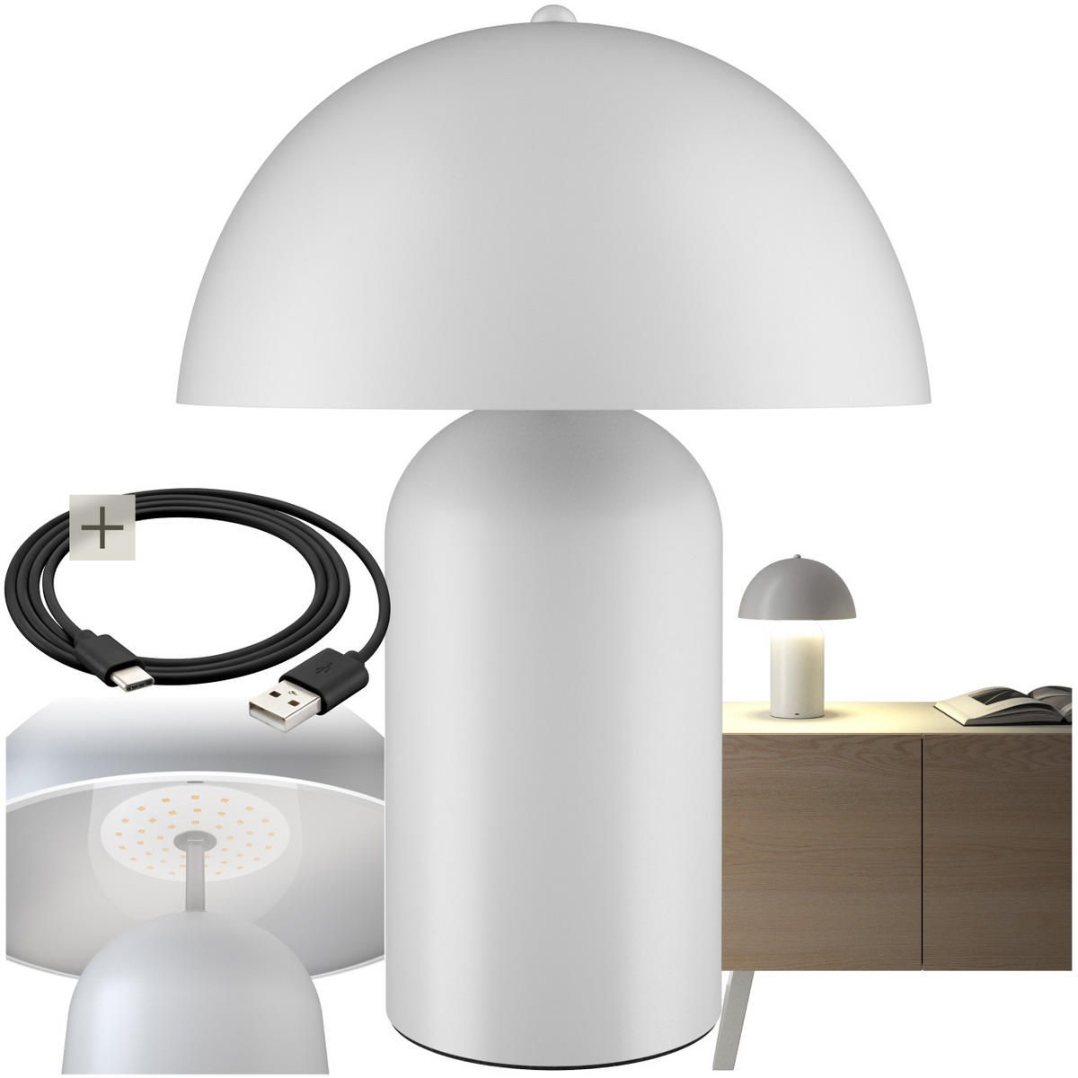 AKKU-TISCHLAMPE Kade,25 x 34 cm,weiß - Weiß, Metall (25/25/34cm) - tectake