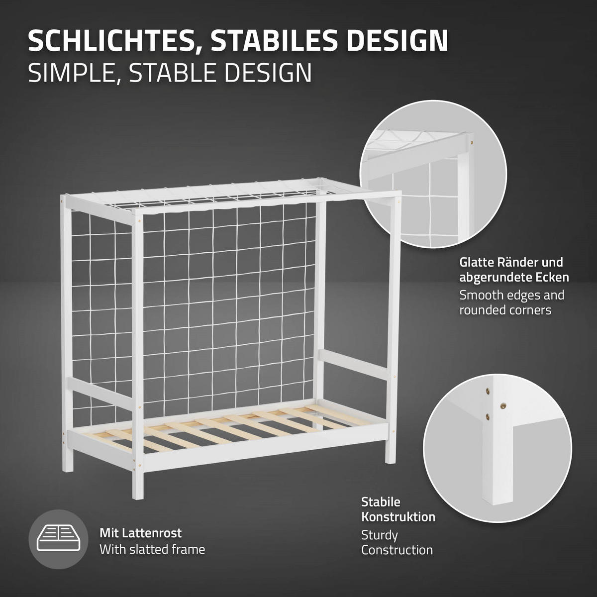 KINDERBETT Fußballtor mit Matratze 70x140 cm Weiß - Weiß, Holz (70/140cm) - ML-DESIGN