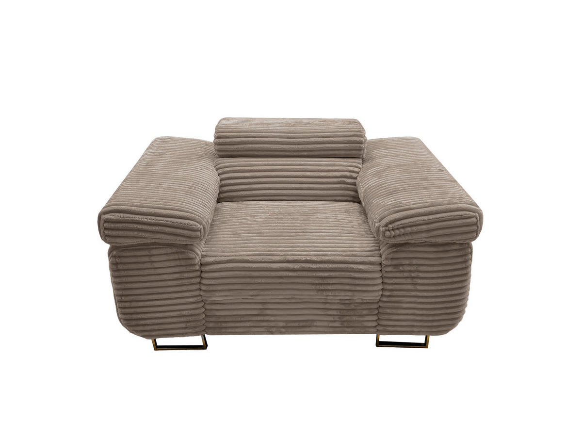 GUSTAW Sitzgarnitur 3+2+1, Schlafsofa 3-Sitzer, Cordbezug Cappuccino - Cappuccino, Textil (225/92/101cm) - KS Home Concept