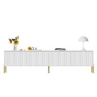 TV ormarić od MDF-a i iverice 190x38x48 cm bijela s 4 vrata, tihim šarkama, reljefnim frontama i zlatnim nogama - bijela, drvni materijal (190/48/38cm) - Modfu