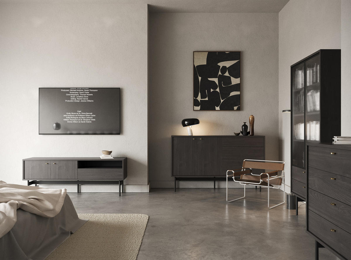 SIDEBOARD Olar Holzoptik Esche Portland Schwarz 154 cm - Goldfarben/Schwarz, Holzwerkstoff/Metall (154/92.5/38cm) - Selsey