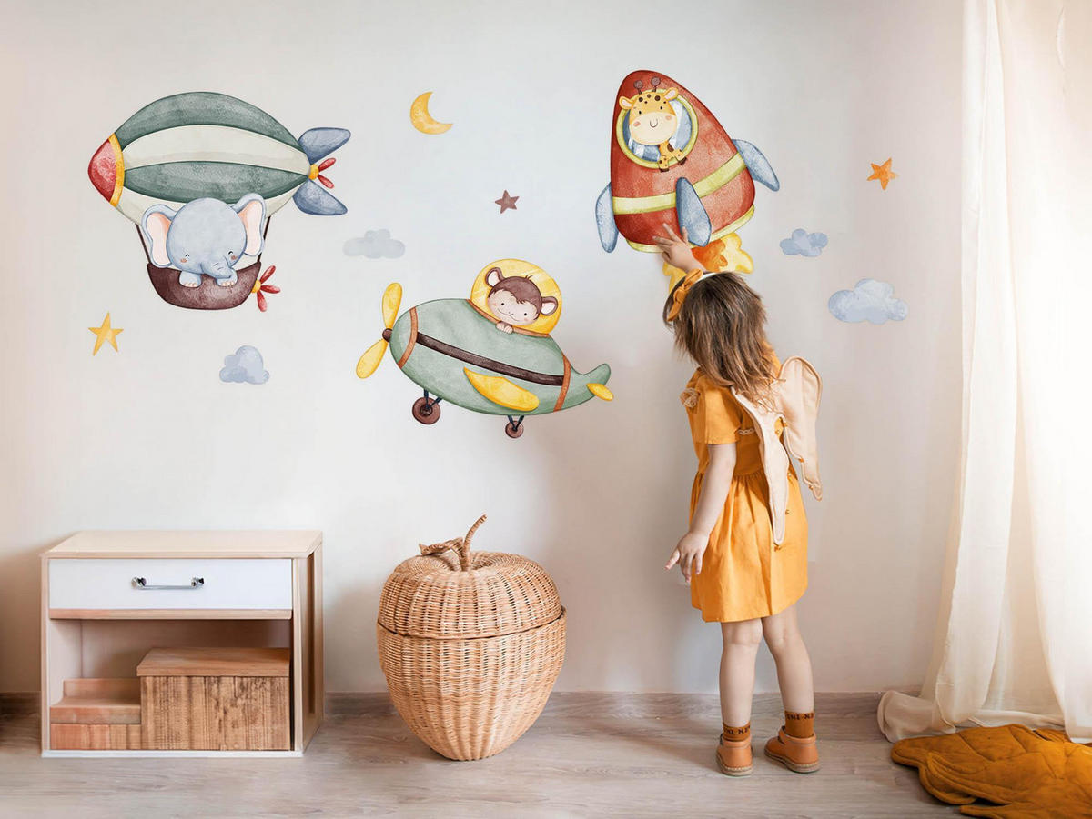 WANDAUFKLEBER 100x151cm - Flucht der Tiere - Multicolor, Kunststoff (100/151/0.1cm) - Wallfluent