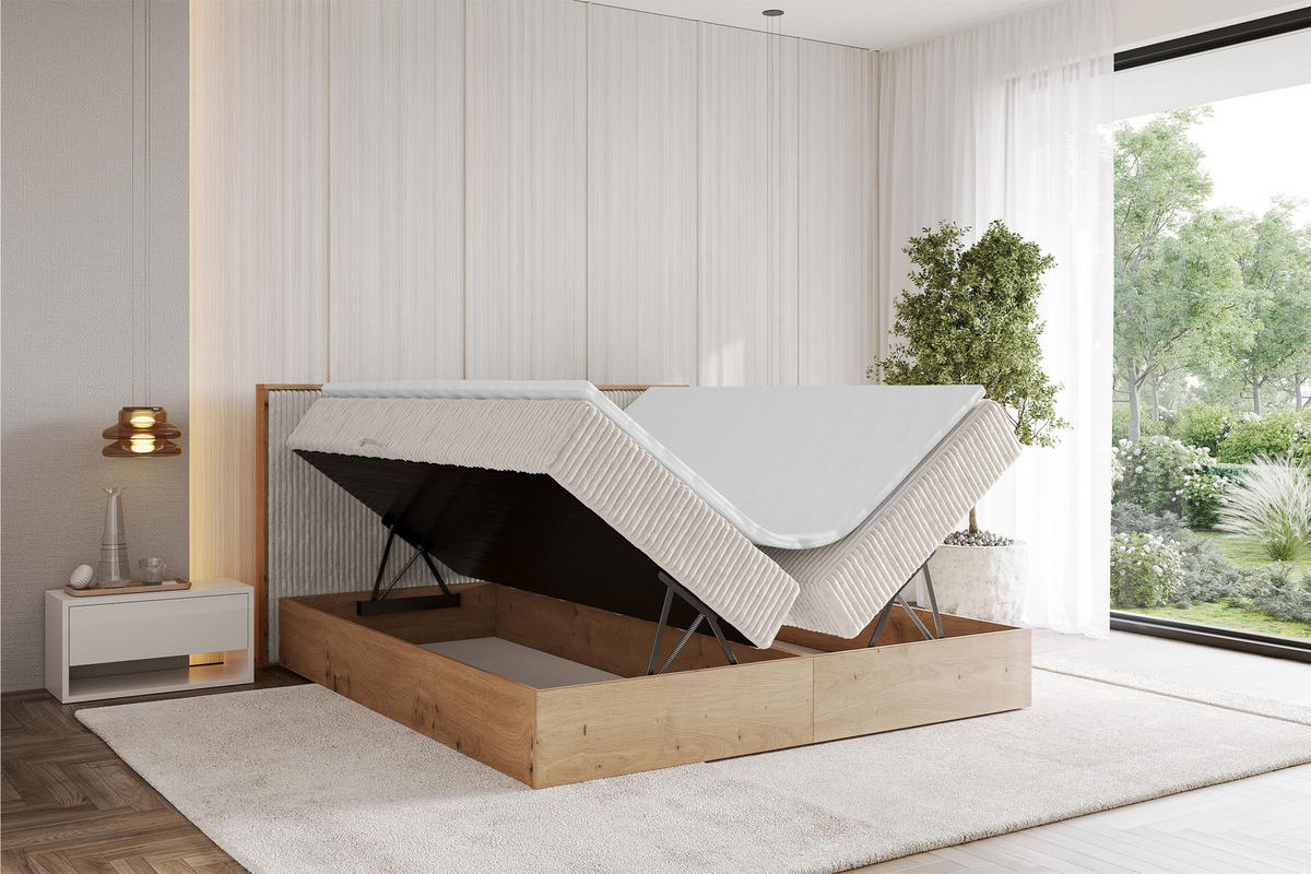 BOXBETT LOLLI9 - 140x200 - H3 Creme - Creme, Holzwerkstoff (140/200cm) - ALTDECOR