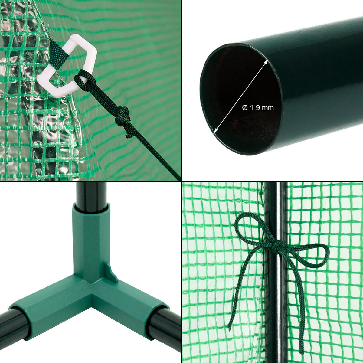 FOLIENGEWÄCHSHAUS 2er Set Grün 200x79x168cm Gitternetzfolie & Stahlrahmen - Dunkelgrün, Metall (79/168/200cm) - ECD-Germany