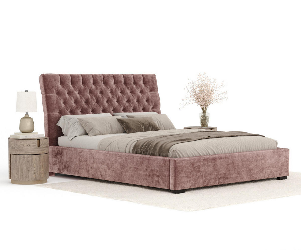 POLSTERBETT Vezzola Rosa 180/200 cm im Chenille-Stoff - Pink/Schwarz, Holz/Holzwerkstoff (180/200cm) - Maison de Reve
