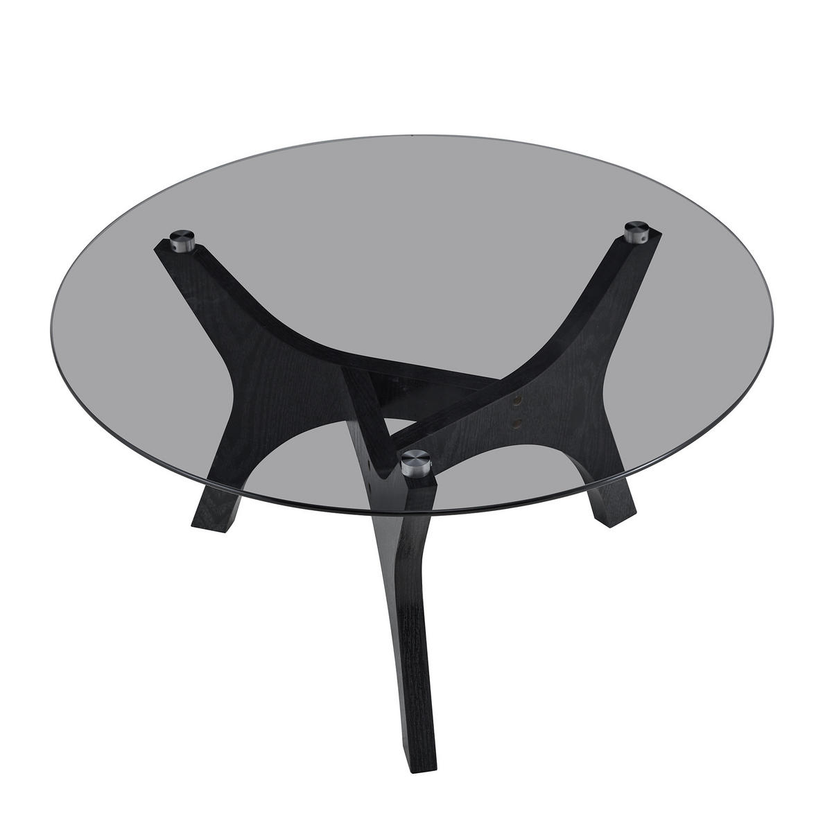 SOFFBORD runt (Ø 80cm) i svart trä och bärnstensfärgat glas - Svart, Glas (80/80/42.2cm) - Urban Meuble