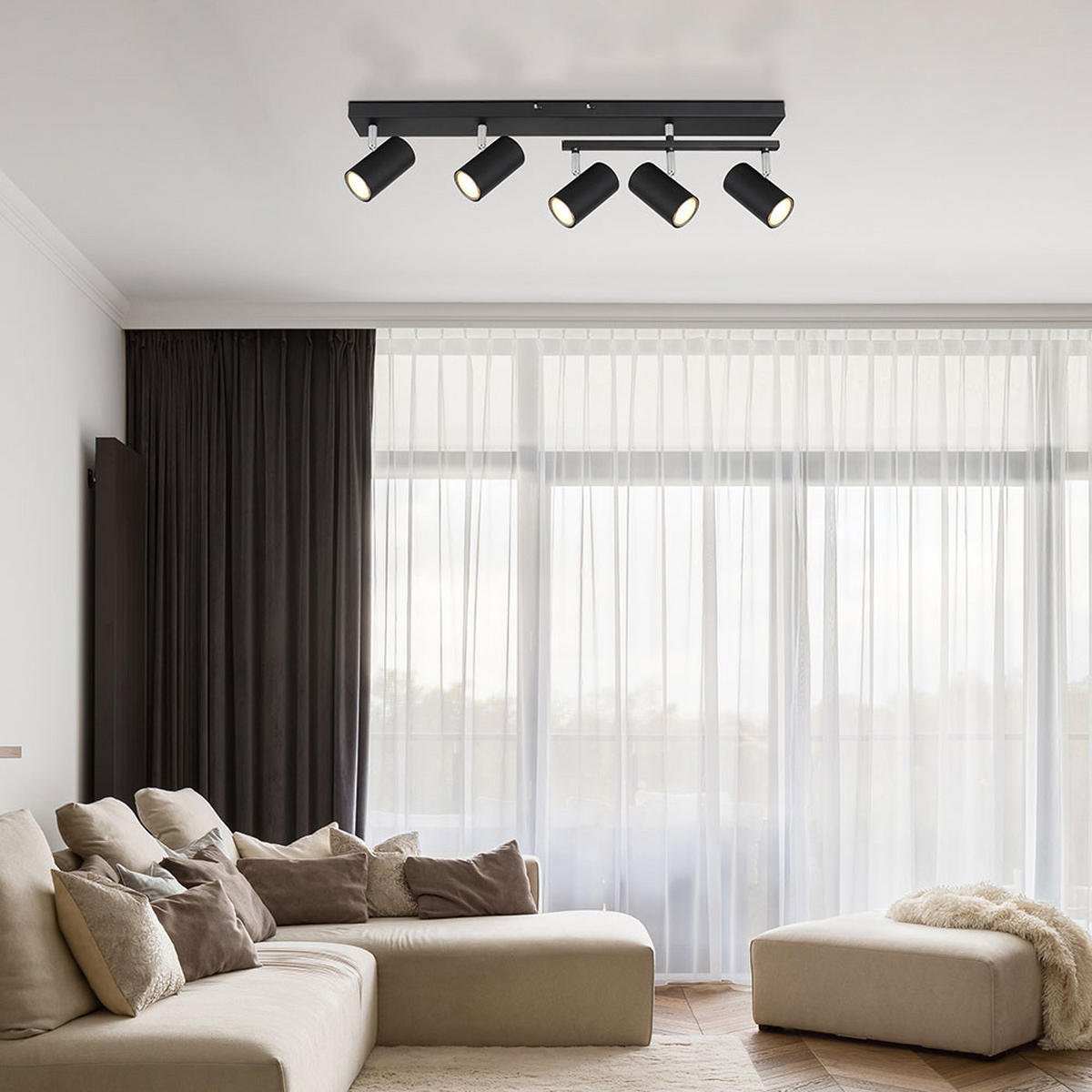 DECKENLEUCHTE Metall Schwarz bewegliche Spots - Schwarz, Metall (70/35/17cm) - Globo Lighting