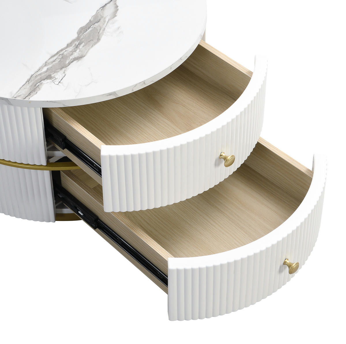 COUCHTISCH-SET 60/60/46 & 50/50/30,8 cm in Weiß mit Marmoroptik und 2 Schubladen - Weiß, Holzwerkstoff (60/60/46cm) - Flora Grace