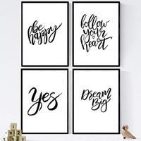 POSTER Set mit 4 glücklich und bunt Dream Big A4 Schwarzer Rahmen - Schwarz, Papier (29.7/3cm) - Nacnic