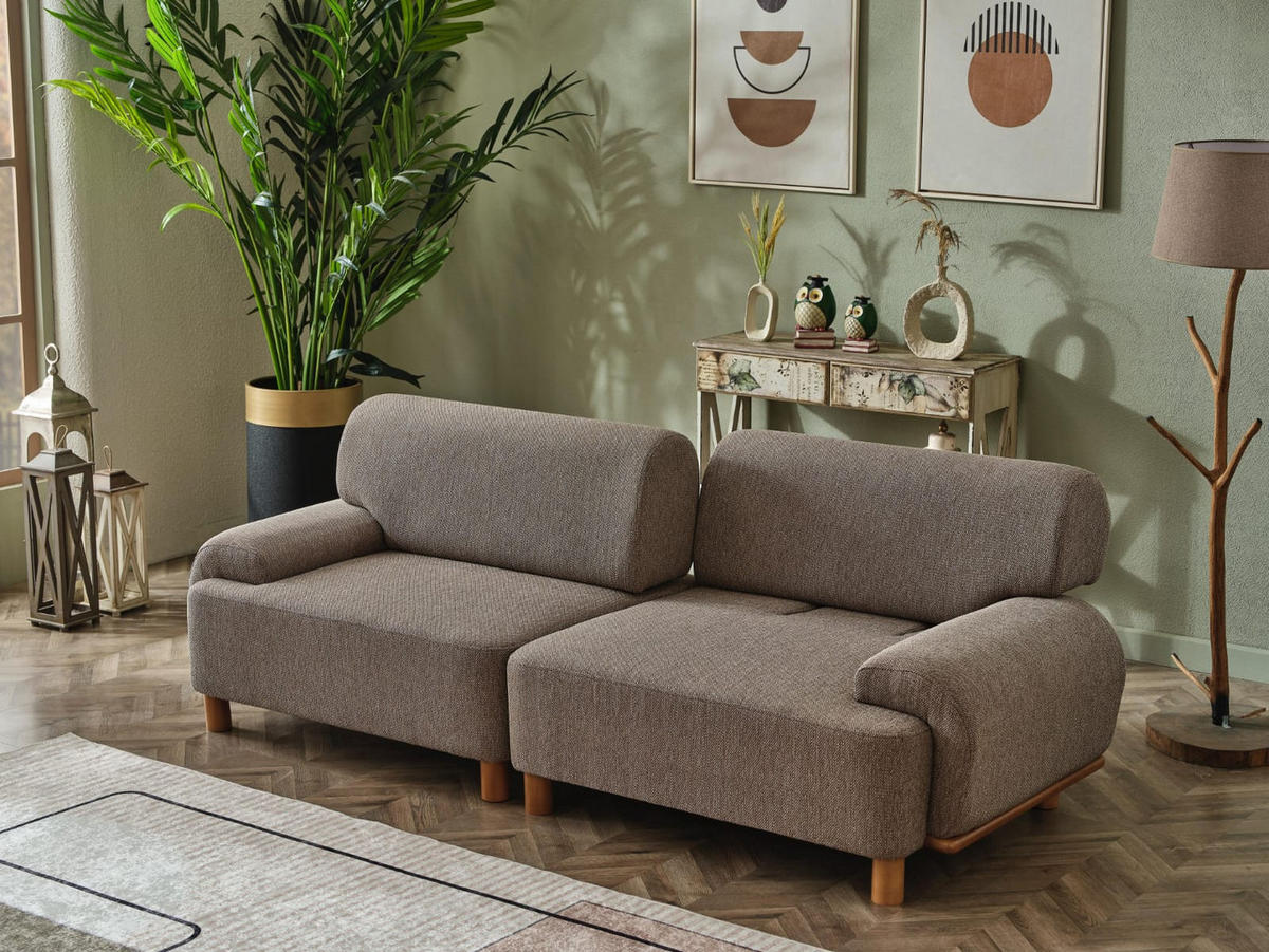 3 Sitzer SOFA Avignon Samt Braun - Braun, Holz/Textil (255/85/95cm) - Villa Möbel