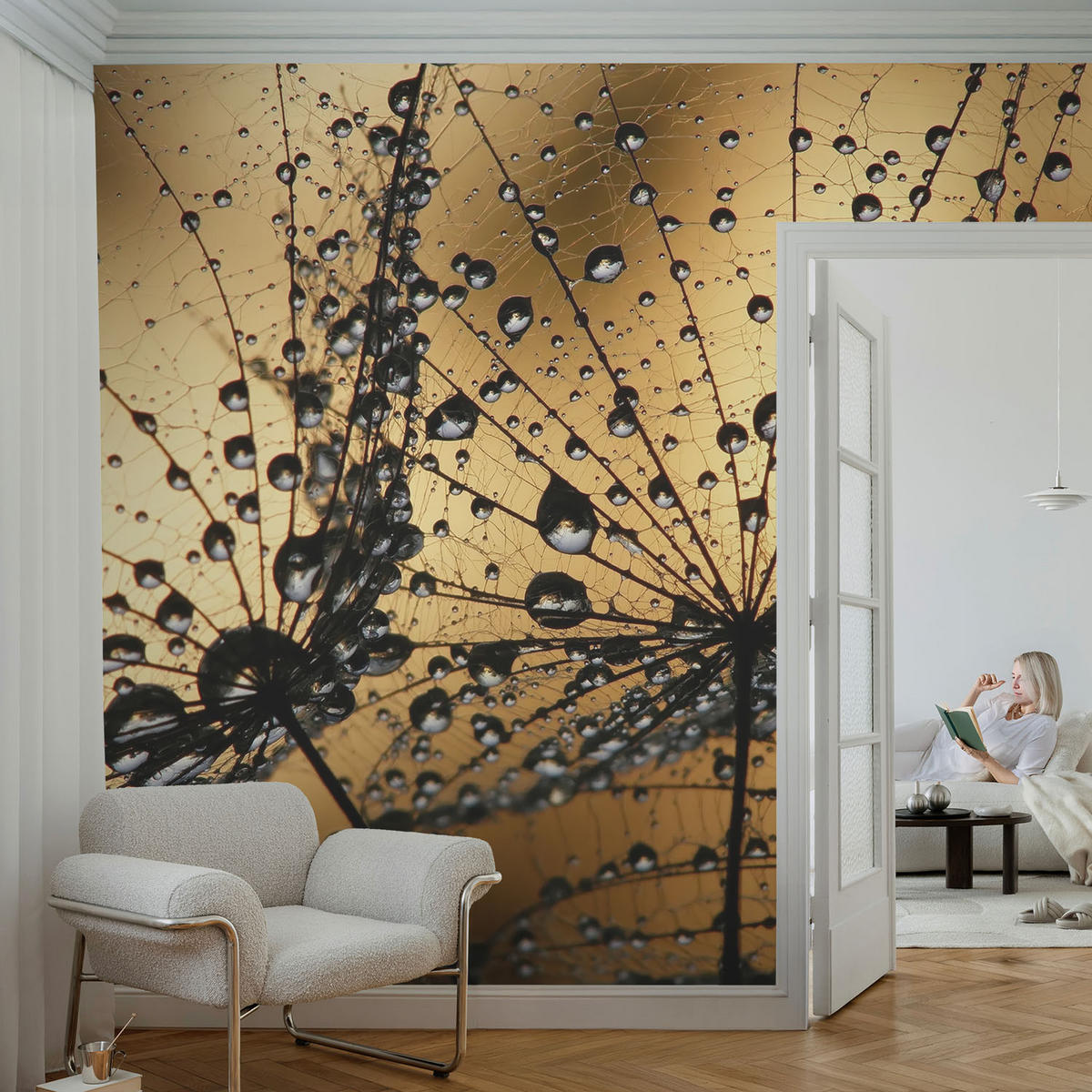 FOTOTAPETE 104x70 cm - Zarte Tropfen - Weiß, Textil (104/70cm) - Wallfluent